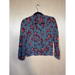 Madewell $120 Floral Silk Tie Neck Blouse Top Women's Size S Small